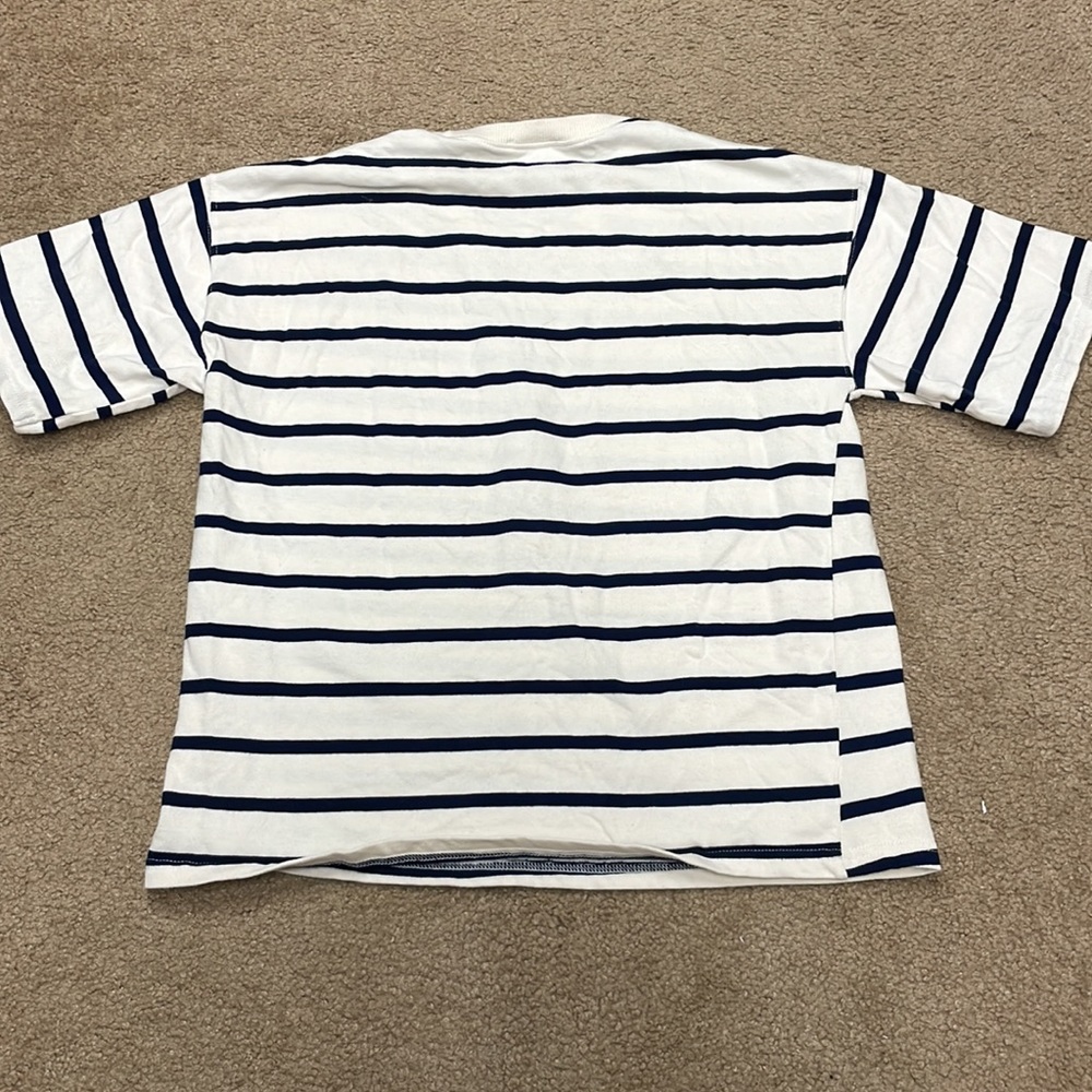 Zara women navy blue and cream striped tee. Small - Picture 4 of 4